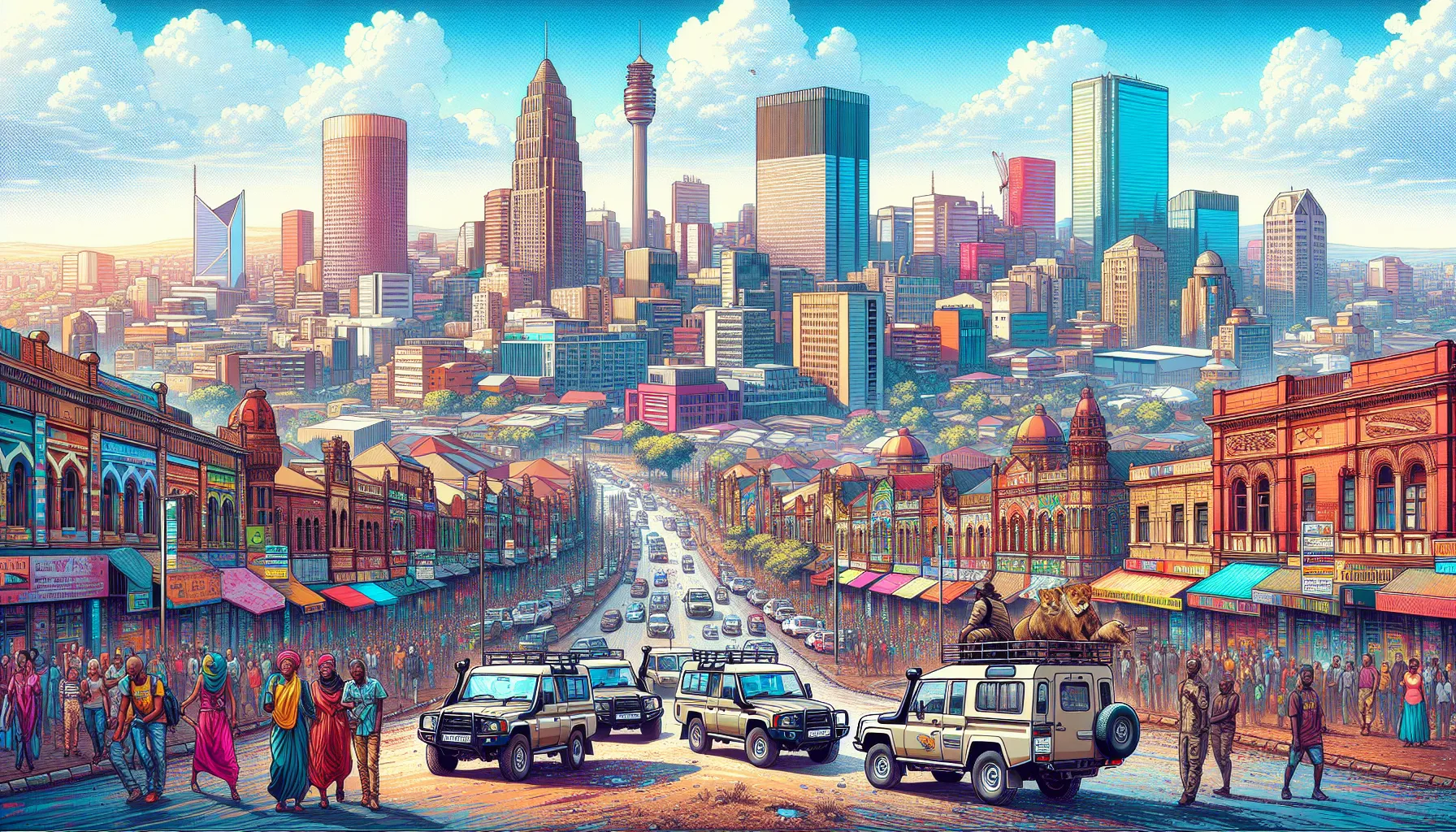 Descubra a emocionante cidade de Joanesburgo em uma aventura de 7 dias, que combina safáris urbanos e selvagens. Experimente a dinâmica metrópole sul-africana enquanto se maravilha com a vida selvagem exótica.
Dia 1: Chegada a Joanesburgo
Após chegar ao aeroporto de Joanesburgo, você será recebido por um guia local e lev